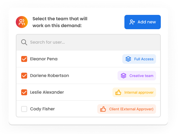 Image shows the module for adding users and their permissions in the mLabs Workflow.