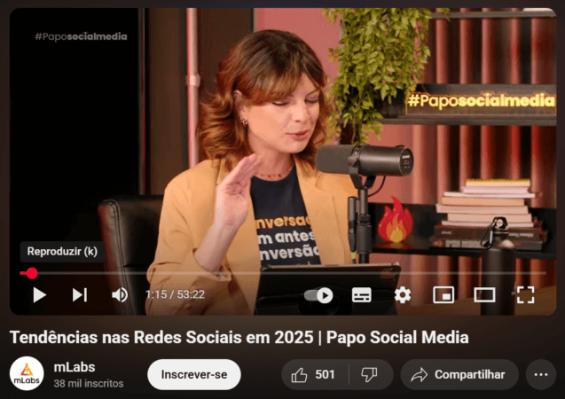Bárbara Duarte, da equipe de social da mLabs, e Rafael Kiso, CMO da empresa, são os hosts do Papo Social Media.