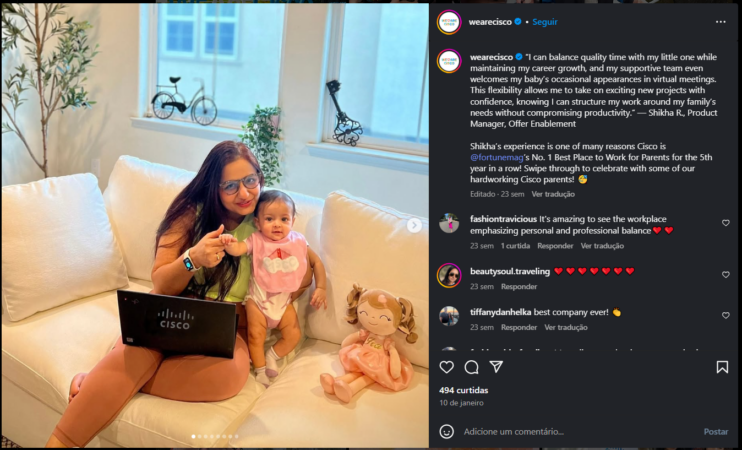 Citação da colaboradora Shikha R. no perfil @wearecisco no Instagram.