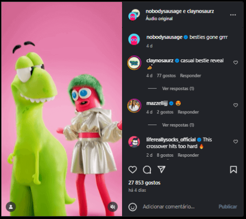 Collab entre influenciadores virtuais Claynosaurz e Nobody Sausage.