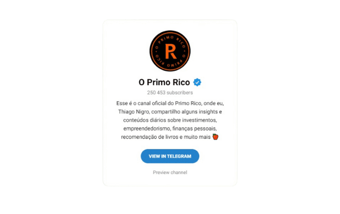 Canal oficial do O Primo Rico no Telegram.