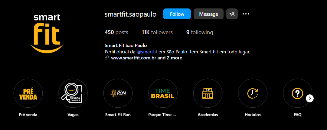 Perfil da Smartfit São Paulo no Instagram.