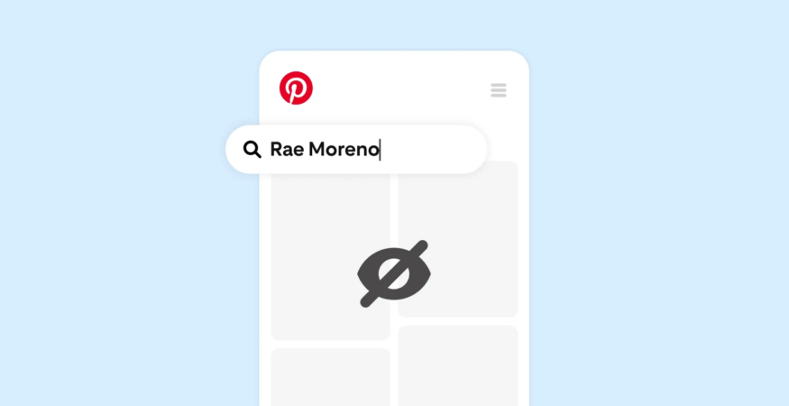 Ilustração que simula uma uma pesquisa por um perfil não encontrado dentro do Pinterest.