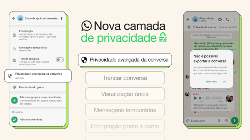 Privacidade avançada de conversa no WhatsApp.