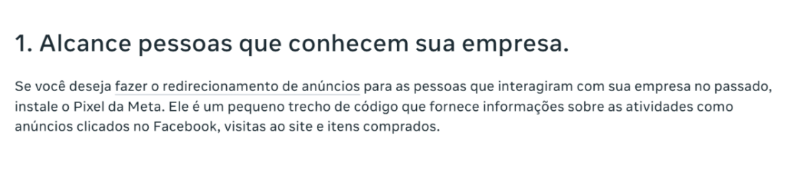 image Explicação da Meta para redirecionamento de anúncios (reengajamento).