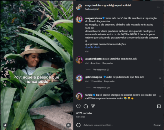 Collab entre Magazine Luiza e influenciadora Graciely Junqueira.