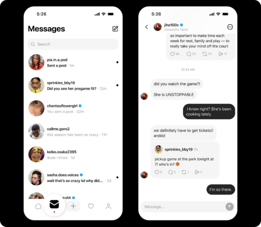 Mensagens diretas no Threads.