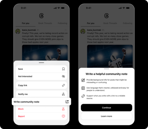 Notas da comunidade do Threads.
