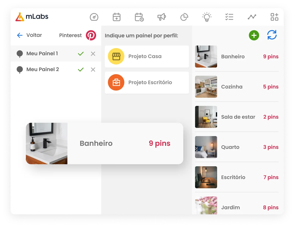 Tela de agendamento de posts no Pinterest da mLabs.