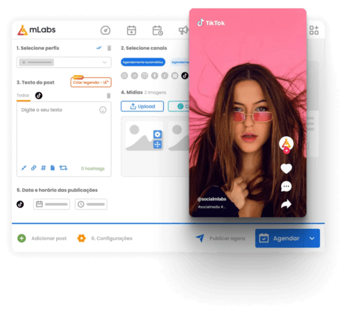 Tela de agendamento de posts no TikTok da mLabs.