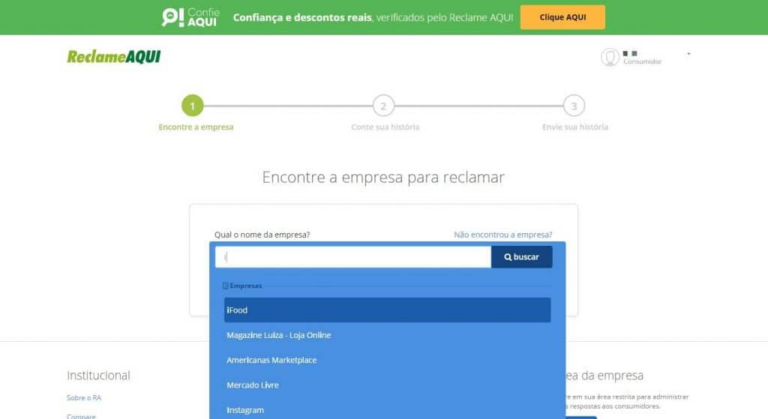 Print de busca de empresa no Reclame Aqui!