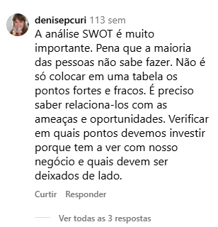 Depoimento de profissional sobre análise SWOT nas redes sociais 2.
