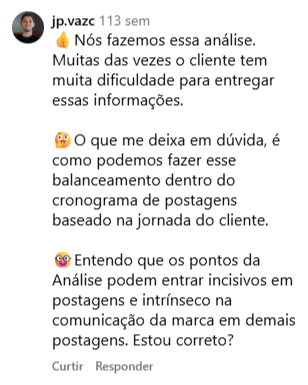 Depoimento de cliente sobre análise SWOT nas redes sociais.
