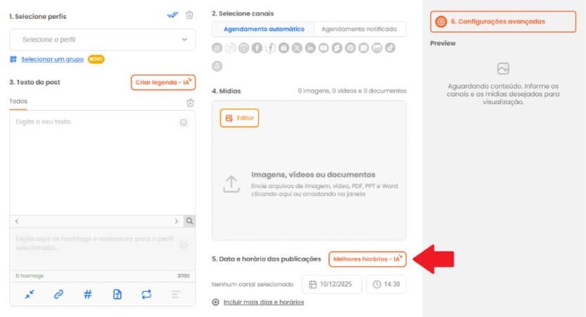 Botão “Melhores horários - IA” na função de agendamento da mLabs 