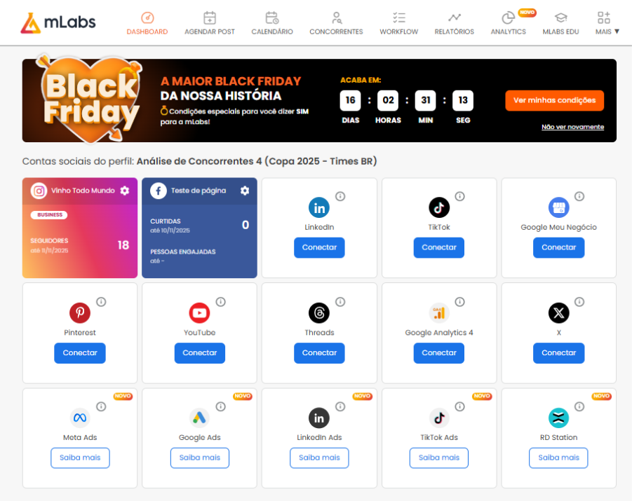 Tela de início da mLabs.