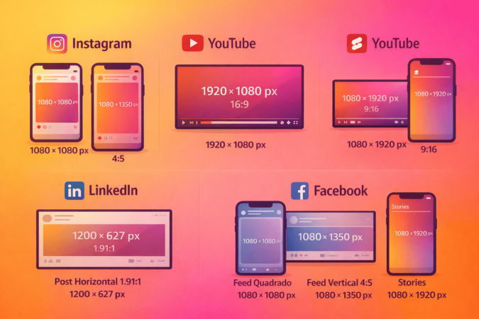 Postar em várias redes sociais de uma vez (1) Diferentes dimensões de postagem para redes sociais distintas.