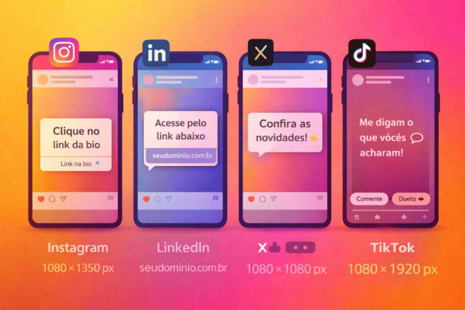 Postar em várias redes sociais de uma vez 3 (1) A imagem mostra diferentes CTAs em diferentes redes sociais.